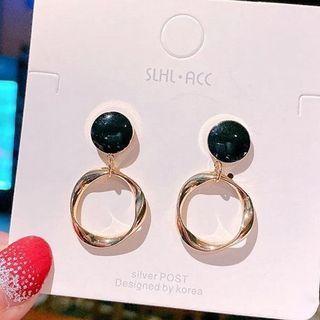 Twisted Hoop Alloy Dangle Earring 1 Pair - Black & Gold - One Size