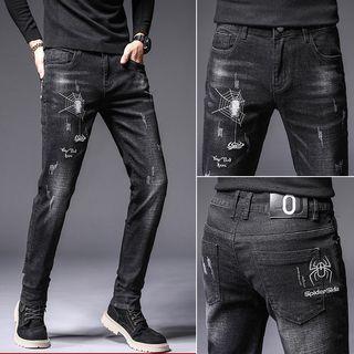 Spider Embroidered Slim-cut Jeans
