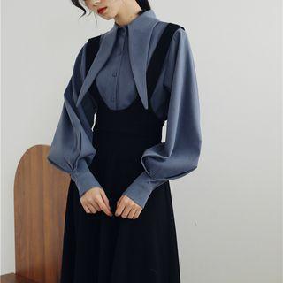 Set: Balloon-sleeve Blouse + A-line Jumper Skirt