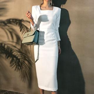 Square-neck Long Sheath Dress