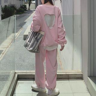 Cut-out Heart Long-sleeve Sweatshirt / High-waist Harem Sports Pants