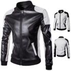 Two-tone Faux Leather Bomber Jacket