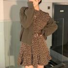 Long-sleeve Print Mini A-line Dress / V-neck Cardigan