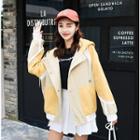 Colored Panel Hooded Buttoned Jacket