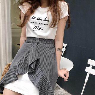 Set: Letter Short-sleeve T-shirt + Mini Skirt