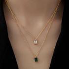 Square Rhinestone Pendant Stainless Steel Necklace