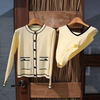 Contrast-trim Knit Cardigan & Top