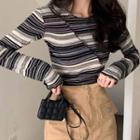 Long-sleeve Striped Top / Mini A-line Skirt