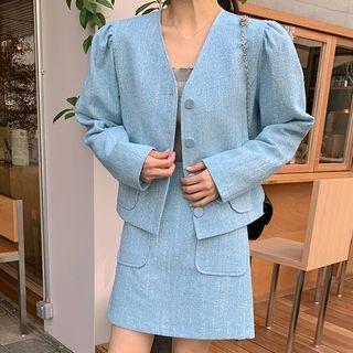 Puff-shoulder Marled Jacket