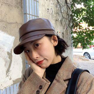 Faux-leather Navy Hat
