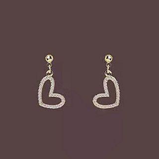 Heart Rhinestone Alloy Dangle Earring 1 Pair - 43 - Silver Rhinestone - Gold - One Size