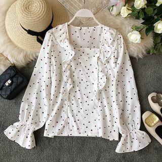 Bell-sleeve Heart Pattern Chiffon Blouse