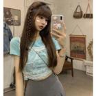 Short-sleeve T-shirt / Lace Camisole Top / Pleated A-line Skirt