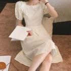 Balloon-sleeve Dotted Ruffled A-line Dress
