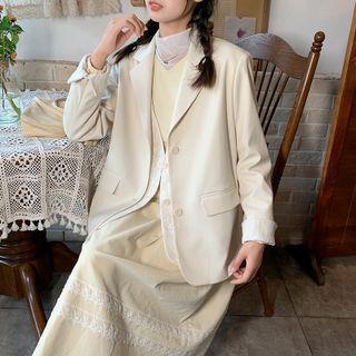 Lace Panel Single Breasted Oversized Blazer