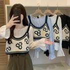 Set : Knit Embroidered Camisole Top + Lantern Long-sleeve Round-neck Shirt