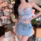 Floral Mesh Cropped Tube Top