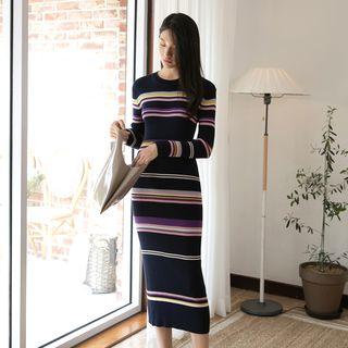Round-neck Striped Long Knit Dress