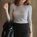 3/4-sleeve Ribbed Knit Top