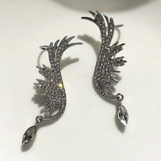 Rhinestone Wings Earring 1 Pair - S925silver Earrings - One Size