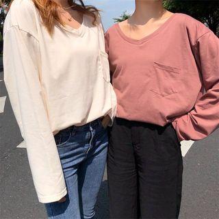 Plain Pocketed Long-sleeve T-shirt