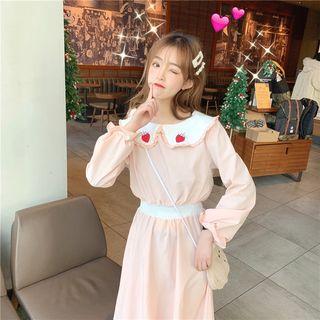 Long-sleeve Strawberry Embroidered A-line Dress