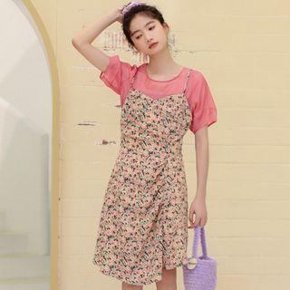 Spaghetti Strap Floral Chiffon A-line Dress Floral - One Size
