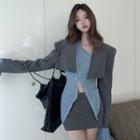 Long-sleeve Irregular Slit Top / Cropped Blazer / Mini Pencil Skirt