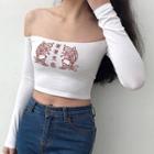 Long-sleeve Off Shoulder Embroidered Top