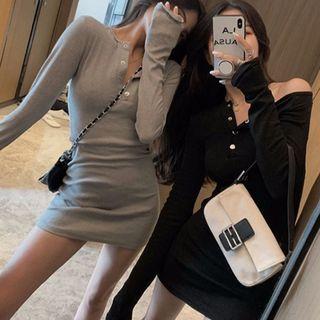 Long-sleeve Mini Bodycon Henley Dress / Camisole Top