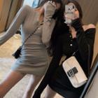Long-sleeve Mini Bodycon Henley Dress / Camisole Top