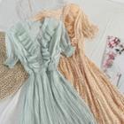 Floral Print Ruffled Short-sleeve Midi A-line Dress