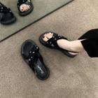 Faux Pearl Shirred Strap Slide Sandals
