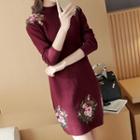 Embroidered Floral Long-sleeve Dress