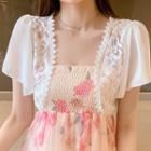 Short-sleeve Lace Panel Cropped Jacket