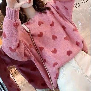 Heart Print Sweater / Cropped Straight-leg Jeans / Set