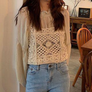 Chiffon Blouse / Sleeveless Crochet Top