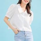 Short-sleeve Scalloped Collar Cropped Blouse