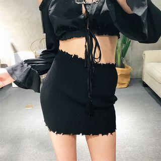 Mini Knit Pencil Skirt Black - One Size