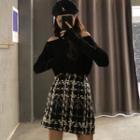 Cold-shoulder Sweater / Mini Plaid A-line Skirt