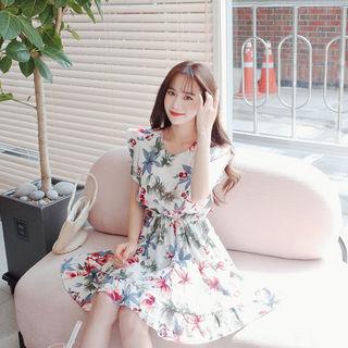Ruffle-sleeve Floral Print Dress