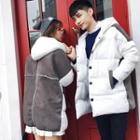 Couple Matching Color Block Hooded Padded Coat