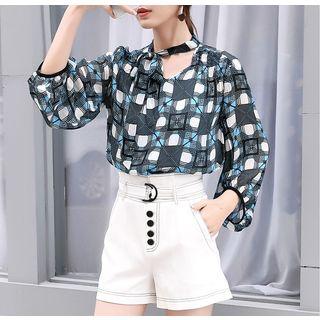 Printed Cut-out Blouse