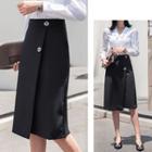 Buttoned Midi A-line Wrap Skirt