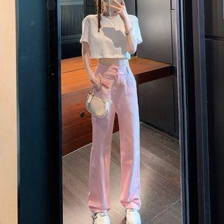 Short-sleeve Cropped T-shirt / High-waist Wide-leg Jeans / Set