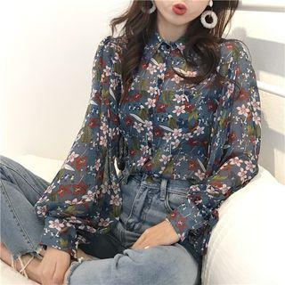 Floral Print Balloon-sleeve Chiffon Blouse