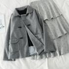 Plain Toggle Coat / Dot Midi Skirt