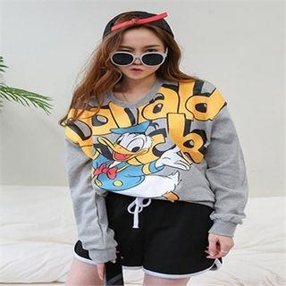 V-neck Donald Duck Print Pullover