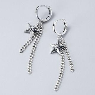 Star Chain Dangle Earring 1 Pair - Silver - One Size