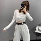 Long-sleeved Drawstring Crop Top